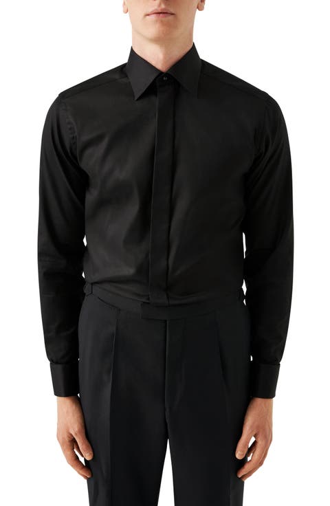Contemporary Fit Twill Fly Front Dress Shirt (Regular & Big)
