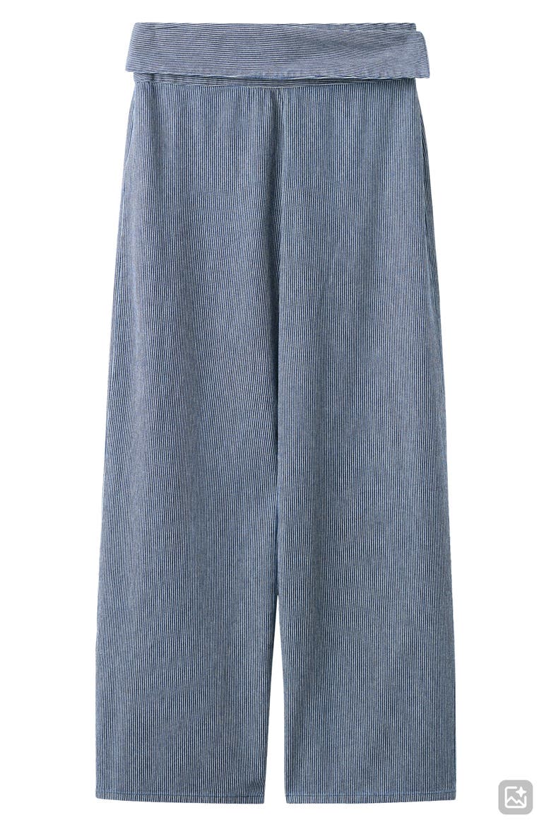 Striped Foldover Cotton Wide Leg Jeans, Alternate, color, DARK BLUE