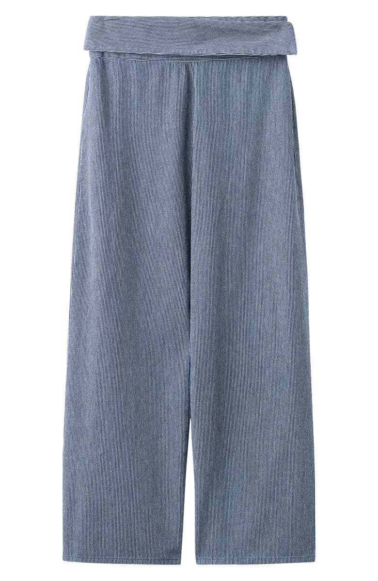 MANGO TEEN Striped Foldover Cotton Wide Leg Jeans, Alternate, color, Dark Blue