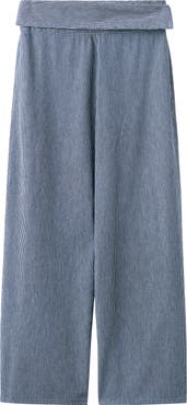 MANGO TEEN Striped Foldover Cotton Wide Leg Jeans
