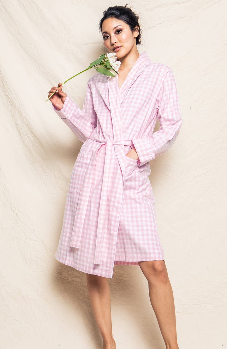 Petite Plume Women's Gingham Cotton Robe, Alternate, color, Pink
