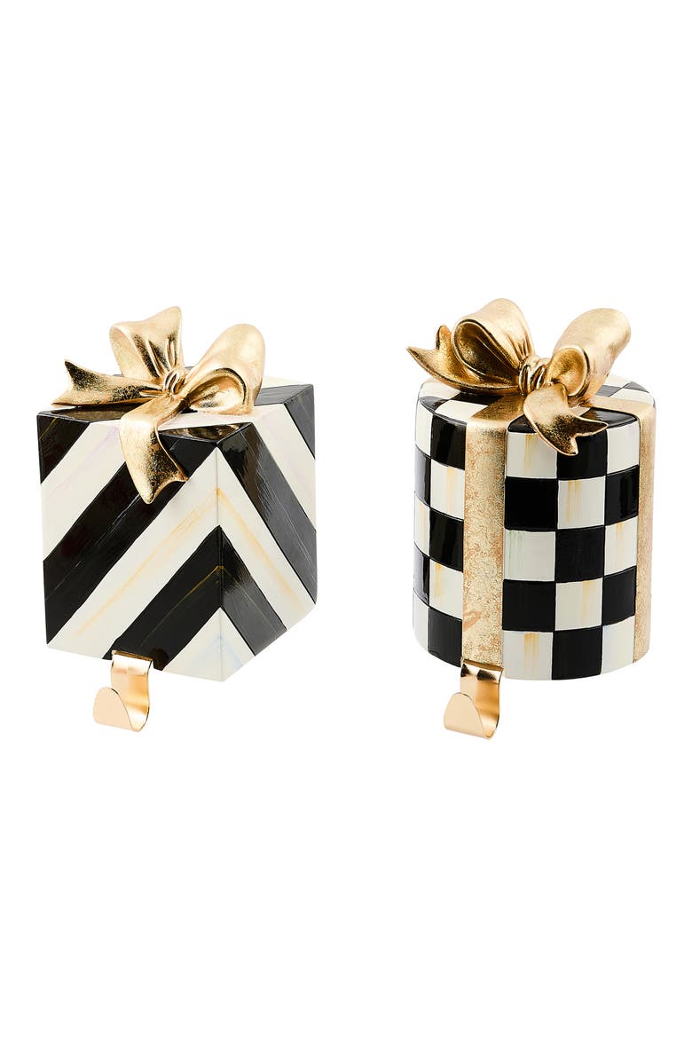 Courtly Noel Set of 2 Gift Box Stocking Hangers, Main, color, COURTLY
