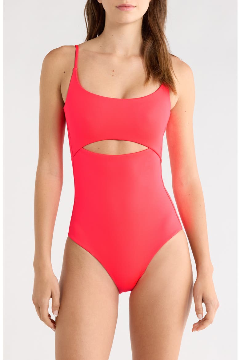 Peak Cutout One-Piece Swimsuit, Main, color, RESCUE NEON RED