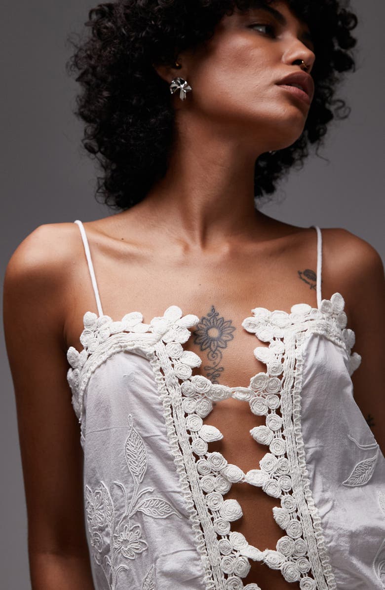 Topshop Embroidered Lace Camisole, Alternate, color, White