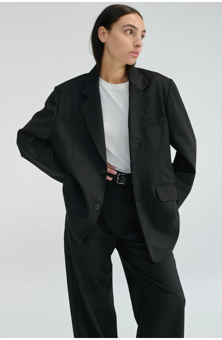 Almina Concept Oversized Double Button Blazer, Alternate, color, Black