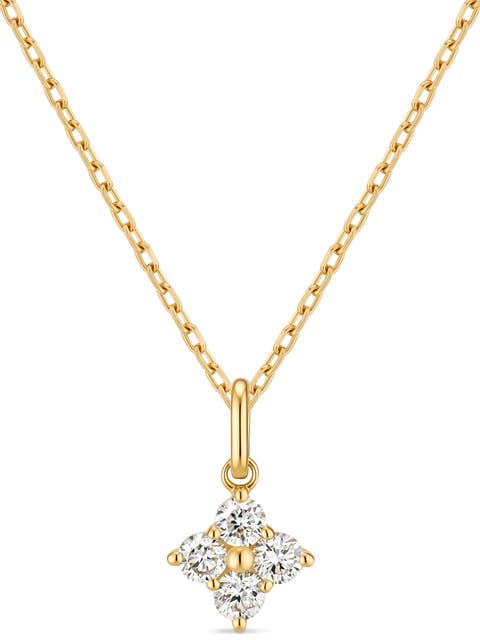 Clover Lab Grown Diamond Pendant With Cable Chain Necklace In 14k Gold