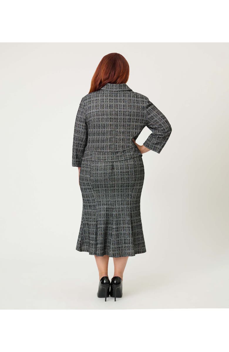 Unique Vintage Plus Size Boucle Trumpet Skirt, Alternate, color, Black & White Plaid