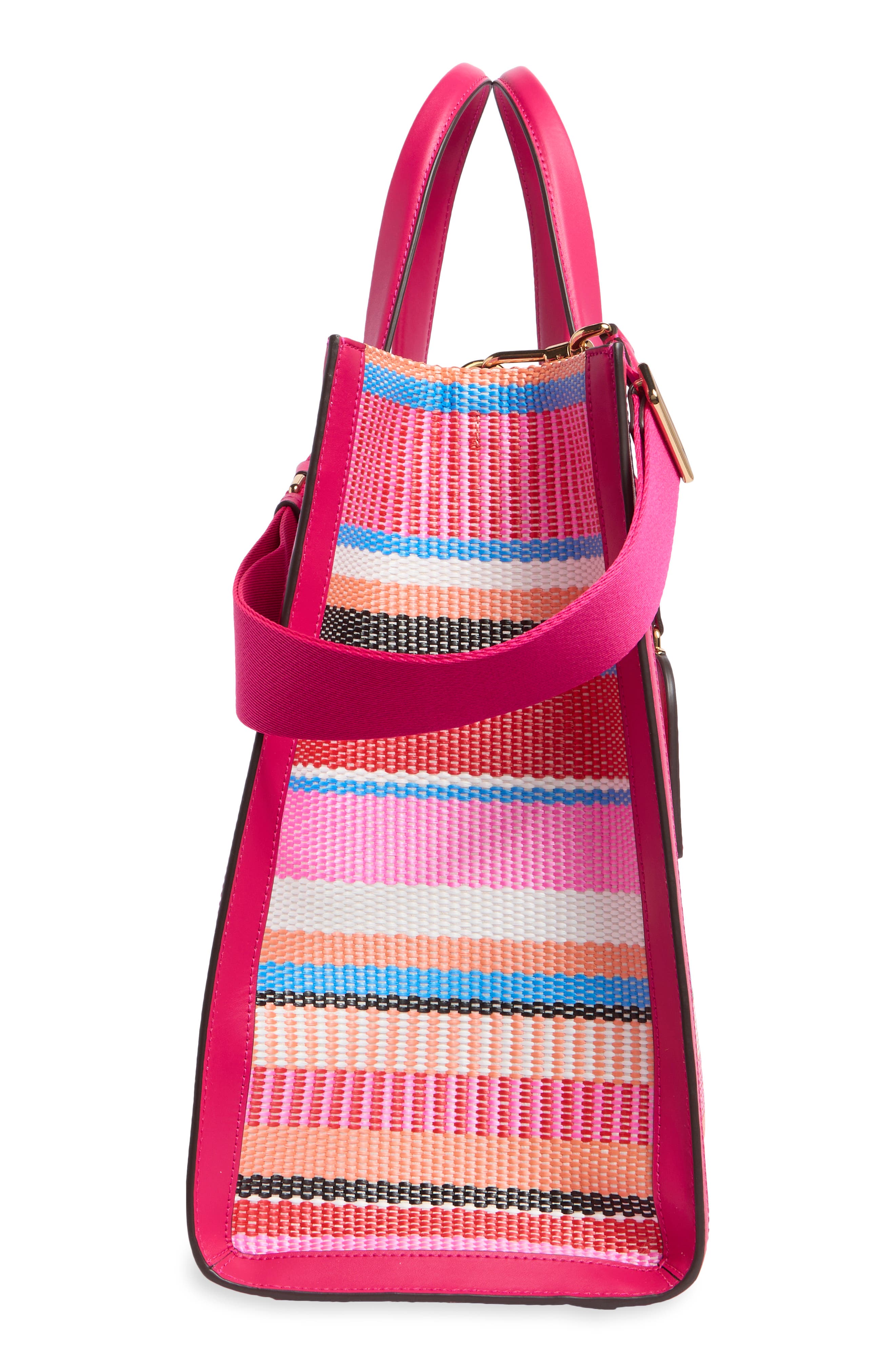 Manhattan Large Striped Woven Straw Tote, Alternate, color, WILD RASPBERRY MULTI