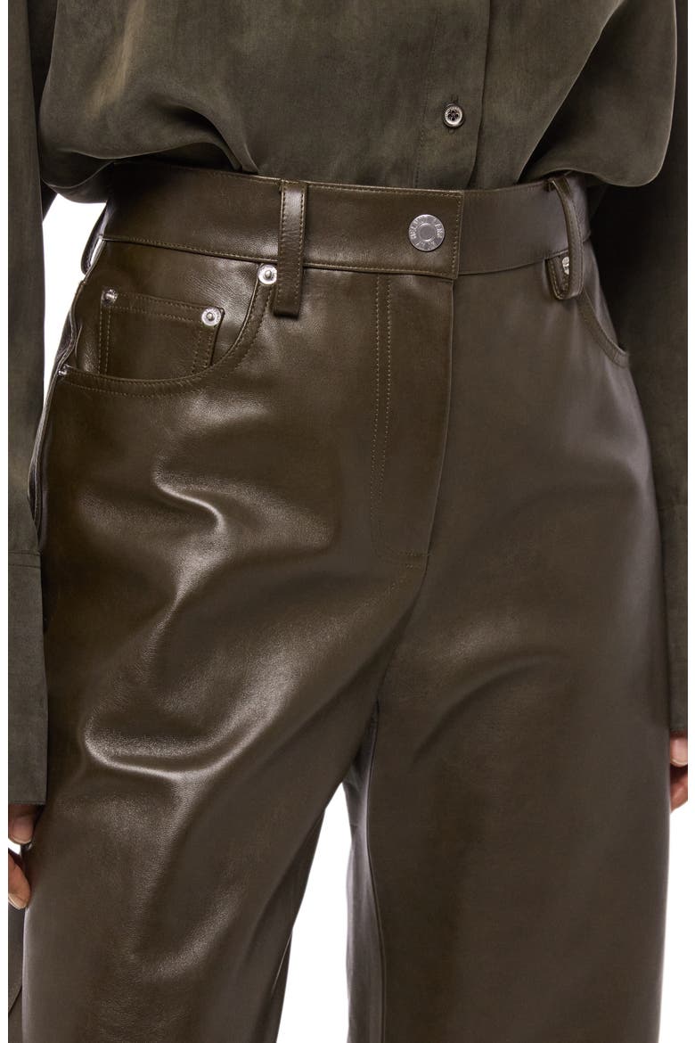 Relaxed Bootcut Leather Pants, Alternate, color, DARK MOSS/ BLACK