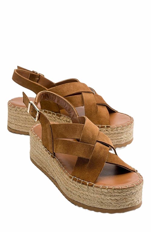 Forever & Always Shoes Lontano Suede Leather Platform Sandal in Cognac Brown Suede Leather at Nordstrom, Size 9