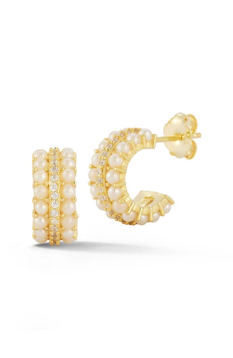 Cultured Pearl Huggie Hoop Earrings