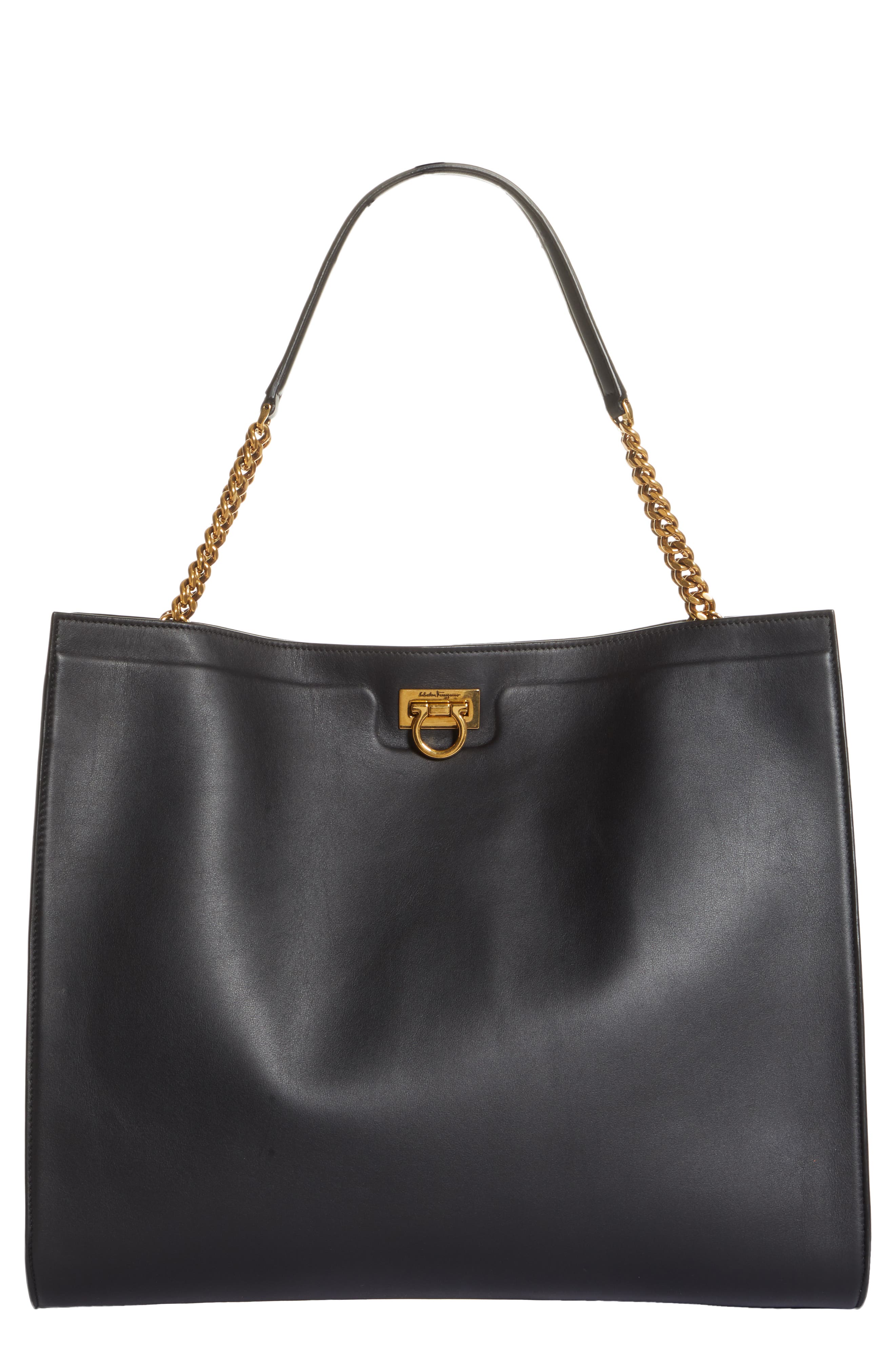 FERRAGAMO Salvatore Ferragamo Trifolio Gancio Leather Tote, Main, color, 