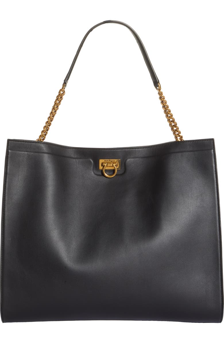 FERRAGAMO Salvatore Ferragamo Trifolio Gancio Leather Tote, Main, color,
