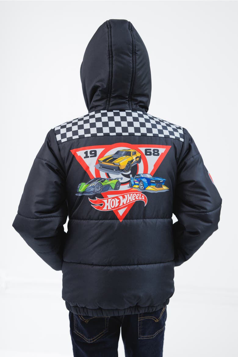 Racing Hooded Puffer Jacket, Alternate, color, Black Checkerboard