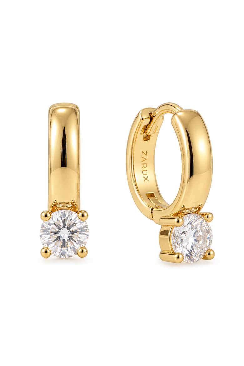 Lumiere Moissanite Huggie Earrings, Main, color, Yellow Gold