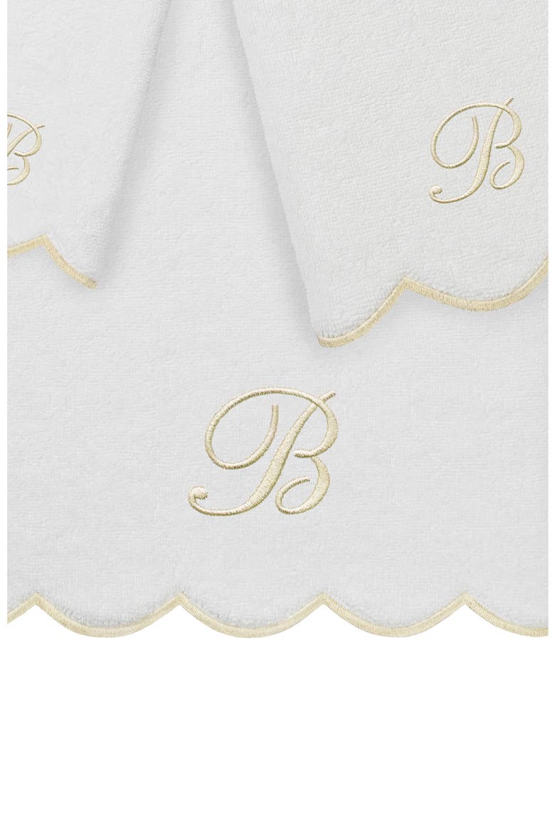 Adornia Scallop Initial 3-Piece Towel Set, Alternate, color, WHITE/ BEIGE B