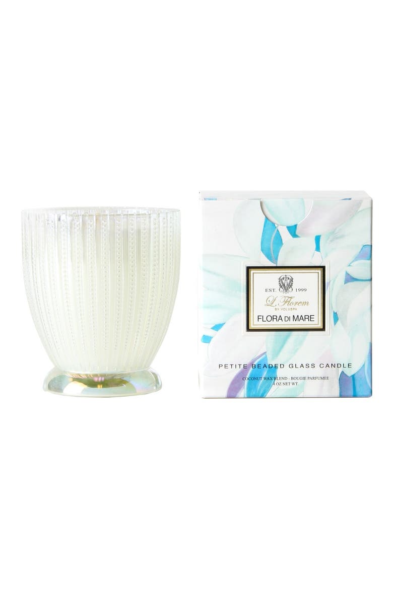 'L. Florem - Flora di Mare' Petite Beaded Glass Candle, Main, color, NO COLOR