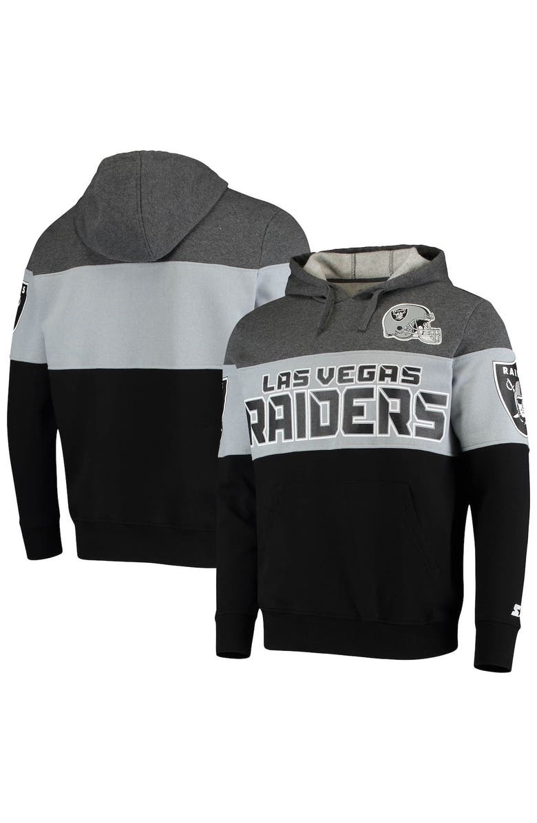 STARTER Men's Starter Heathered Gray/Silver Las Vegas Raiders Extreme Fireballer Pullover Hoodie, Main, color, Heather Gray