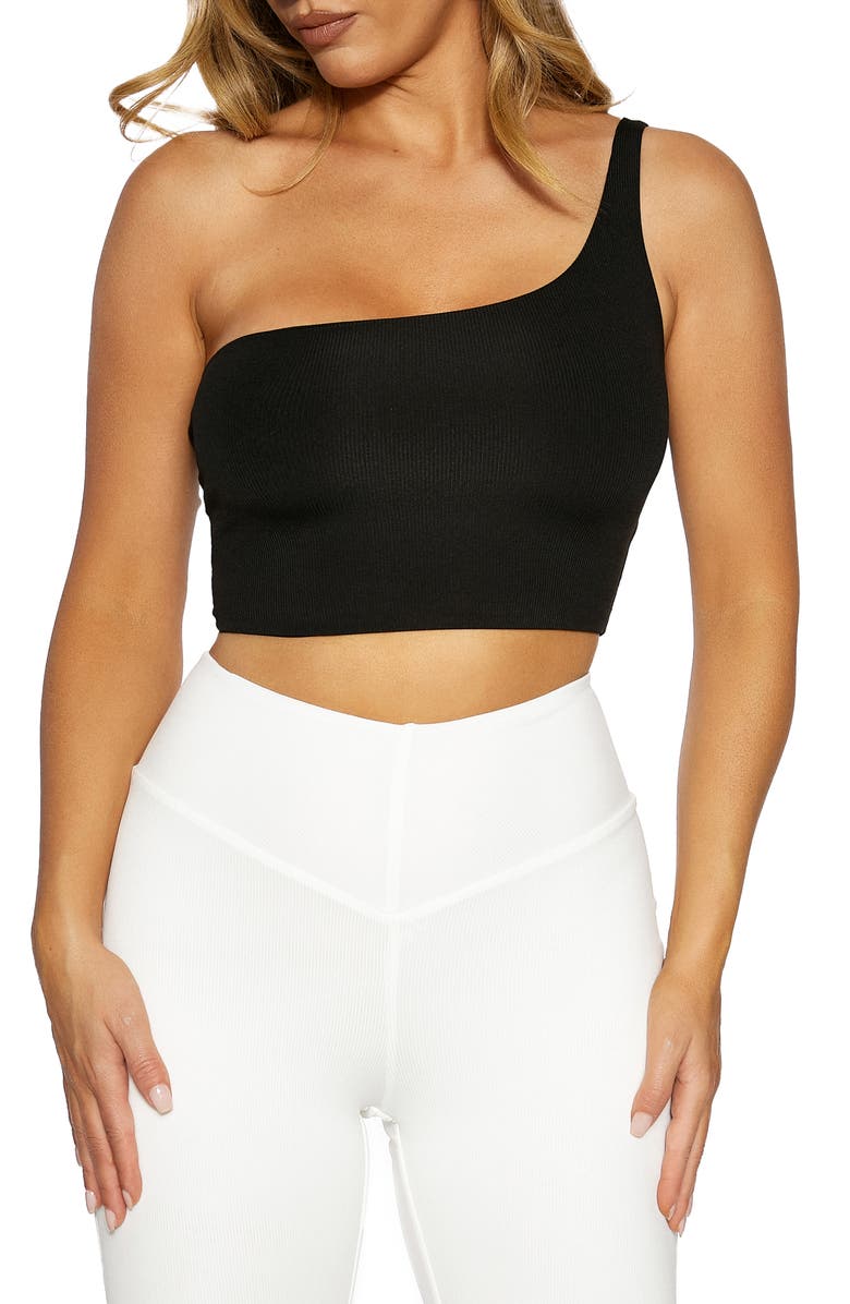 Naked Wardrobe Rib One-Shoulder Crop Top, Main, color, 