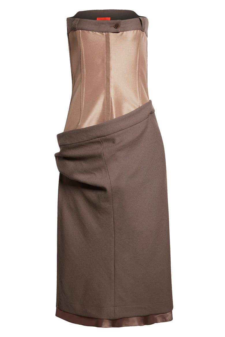 Strapless Mixed Media Shift Dress, Alternate, color, TAUPE