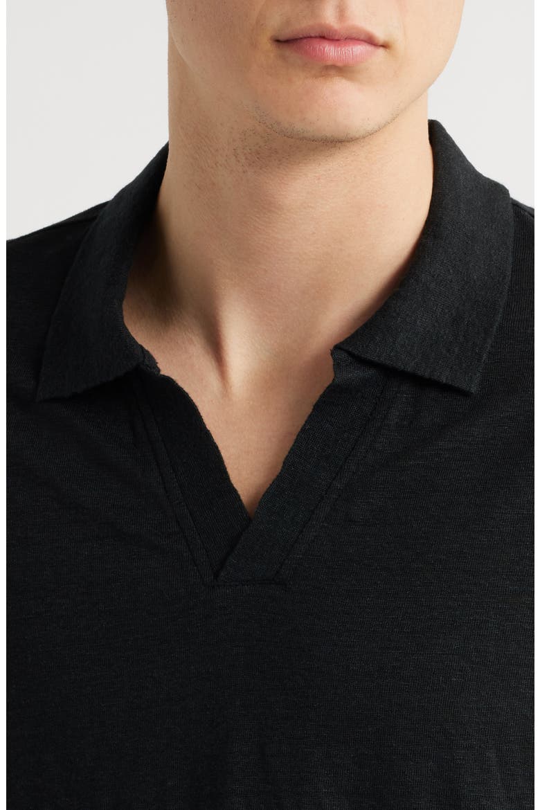 Linen Johnny Collar Polo, Alternate, color, BLACK
