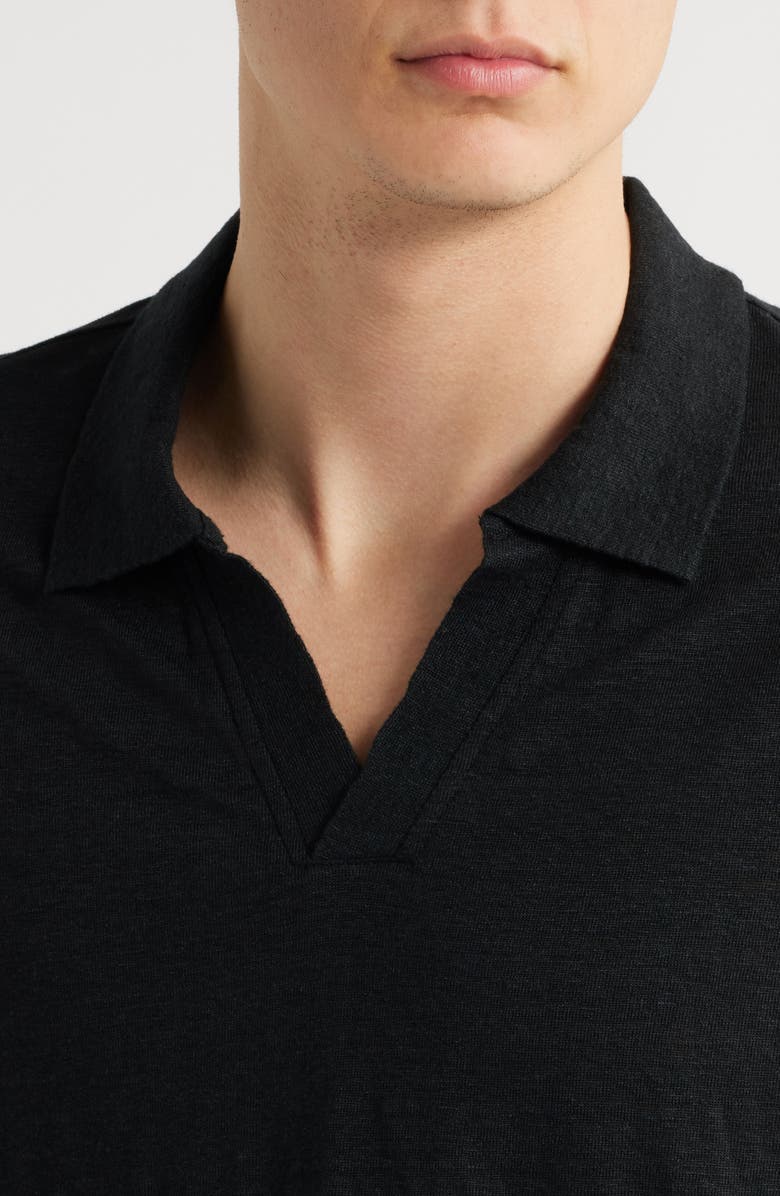 Nordstrom Linen Johnny Collar Polo, Alternate, color, Black