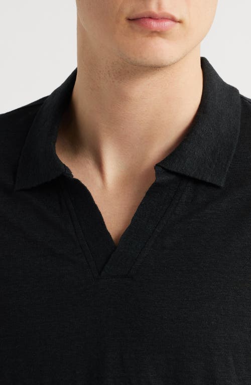 Nordstrom Linen Johnny Collar Polo In Black