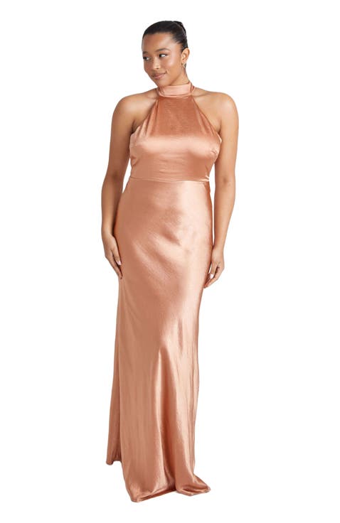 Halter Neck Satin Bridesmaid Dress