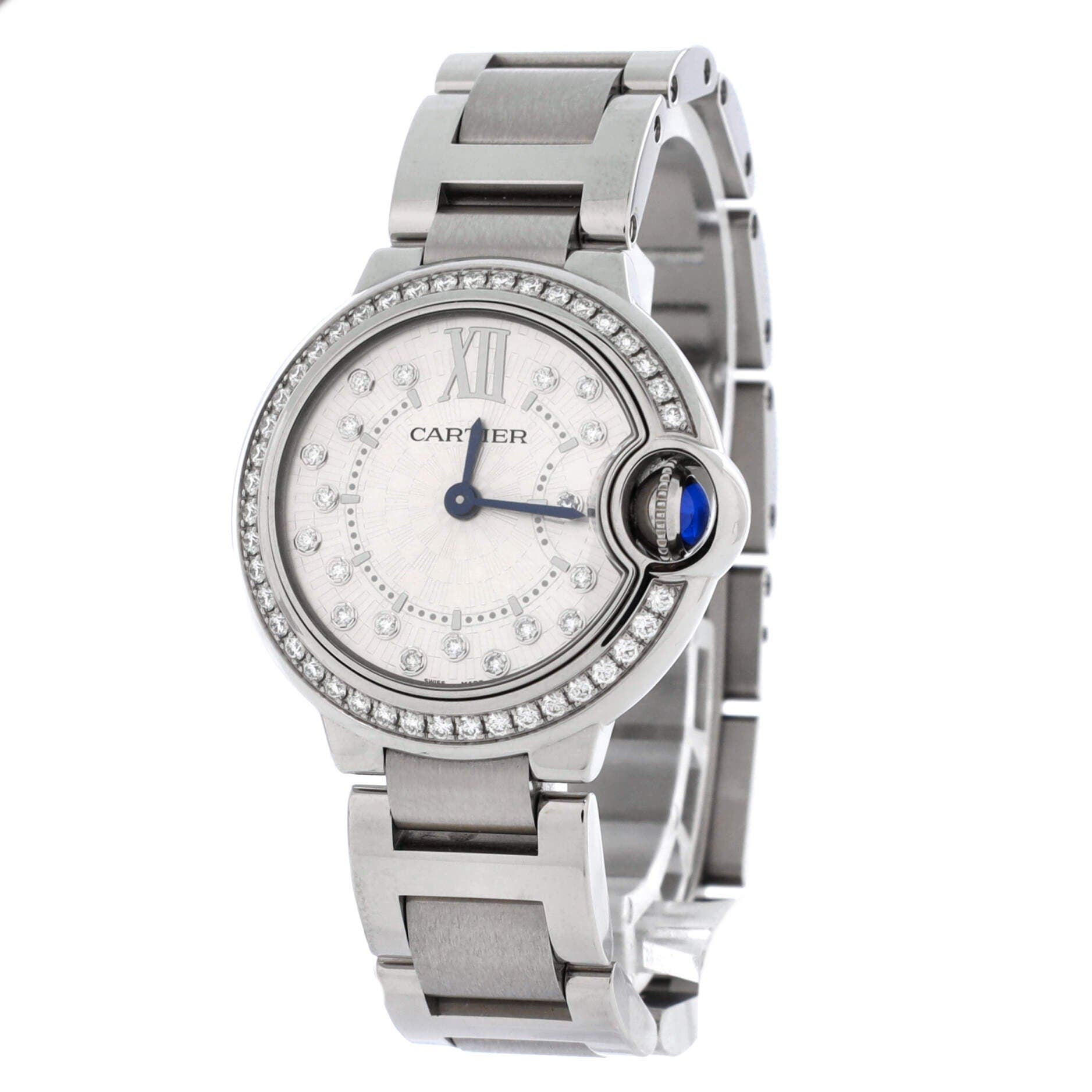 Ballon Bleu de Cartier Quartz Watch Stainless Steel with Diamond Bezel and Markers 28, Alternate, color, Metallic Silver