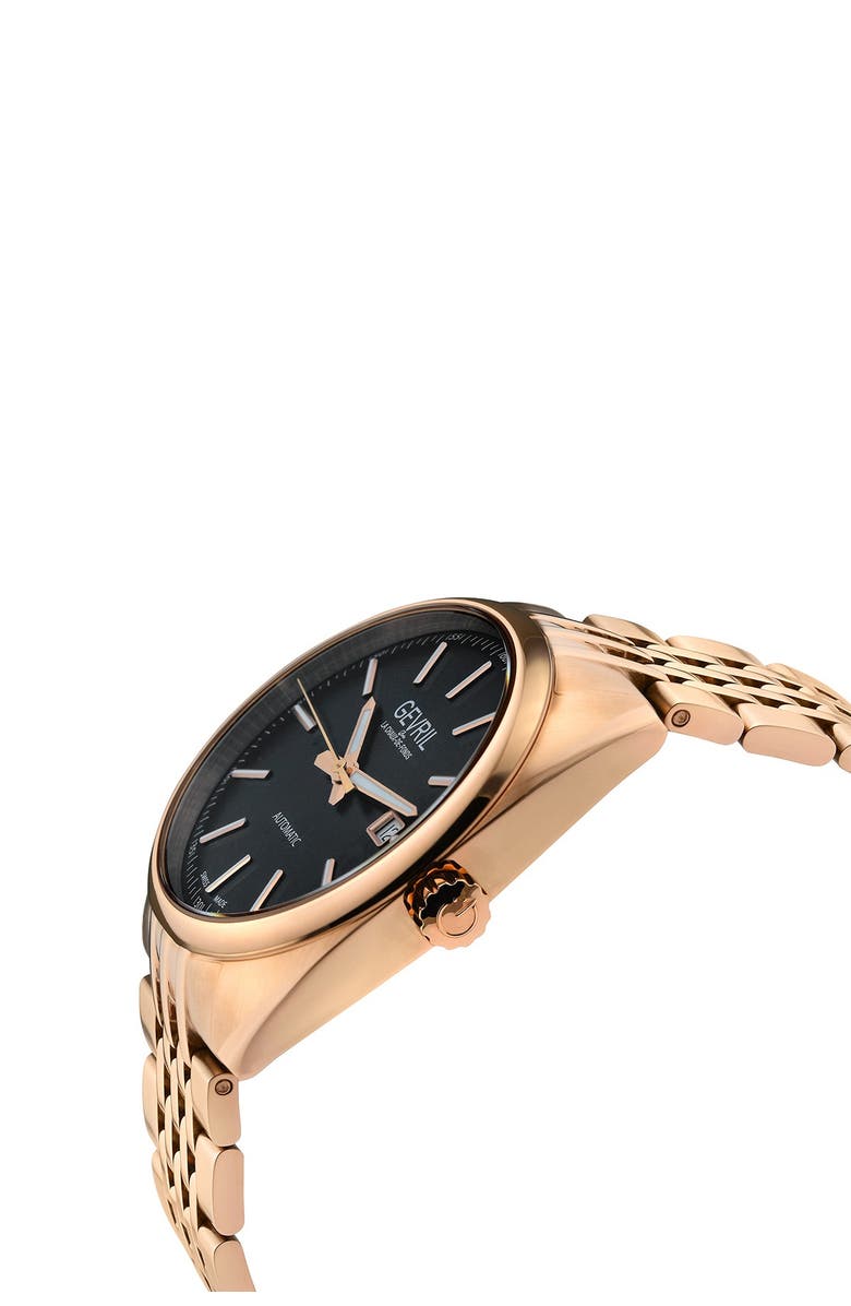 GEVRIL Five Points Black Dial Rose Gold Watch, 44.5 mm, Alternate, color,