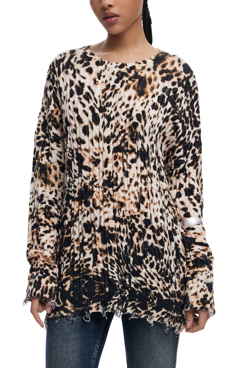 Desigual Cable Stitch Sweater, Main, color, Light Beige