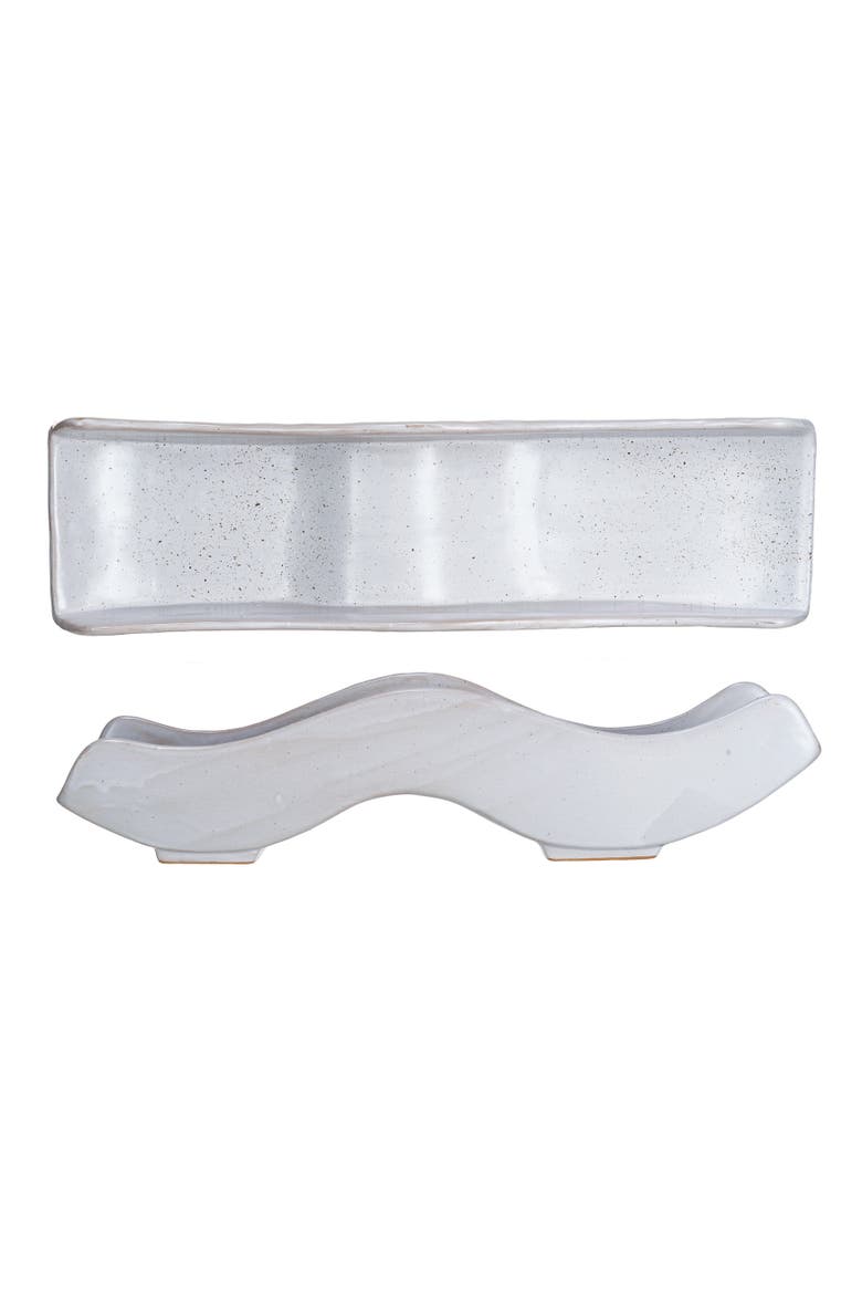 Stoneware Wavy Tray with Reactive Glaze, Main, color, White