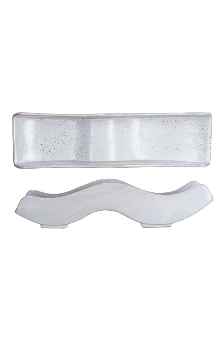 Storied Home Stoneware Wavy Tray with Reactive Glaze, Main, color, 