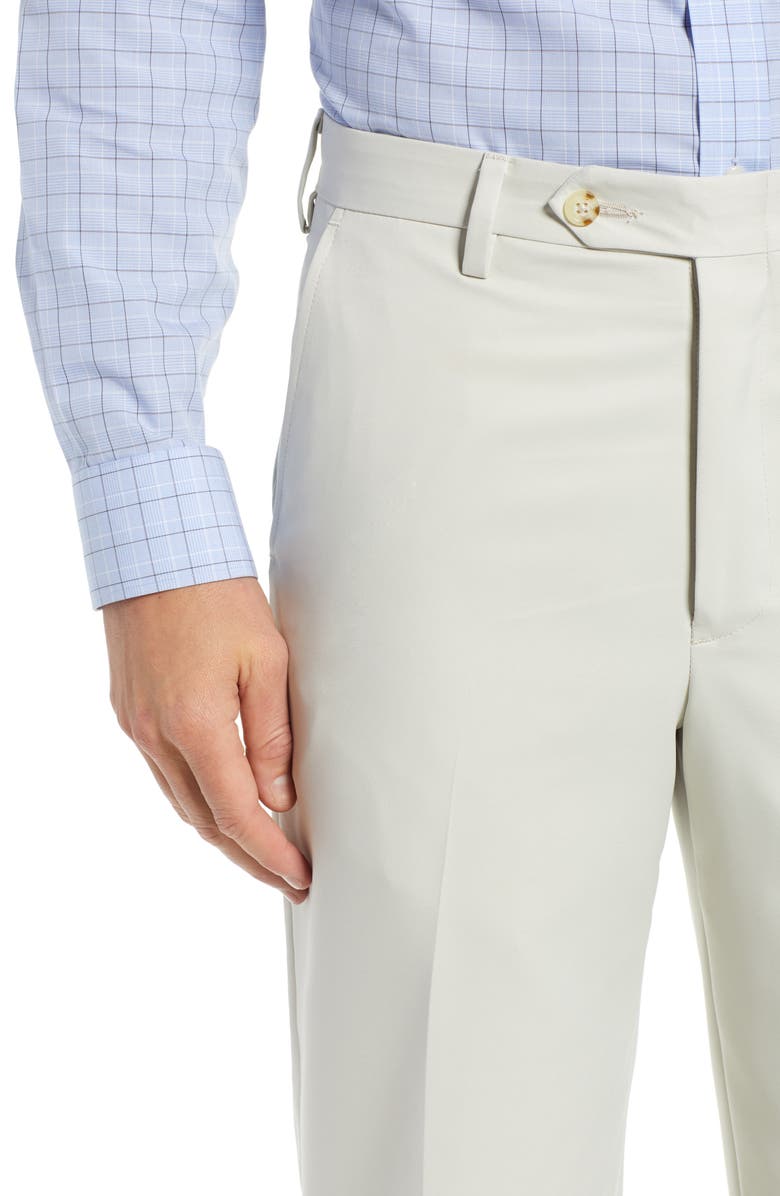 Berle Classic Fit Flat Front Microfiber Performance Trousers, Alternate, color, Stone