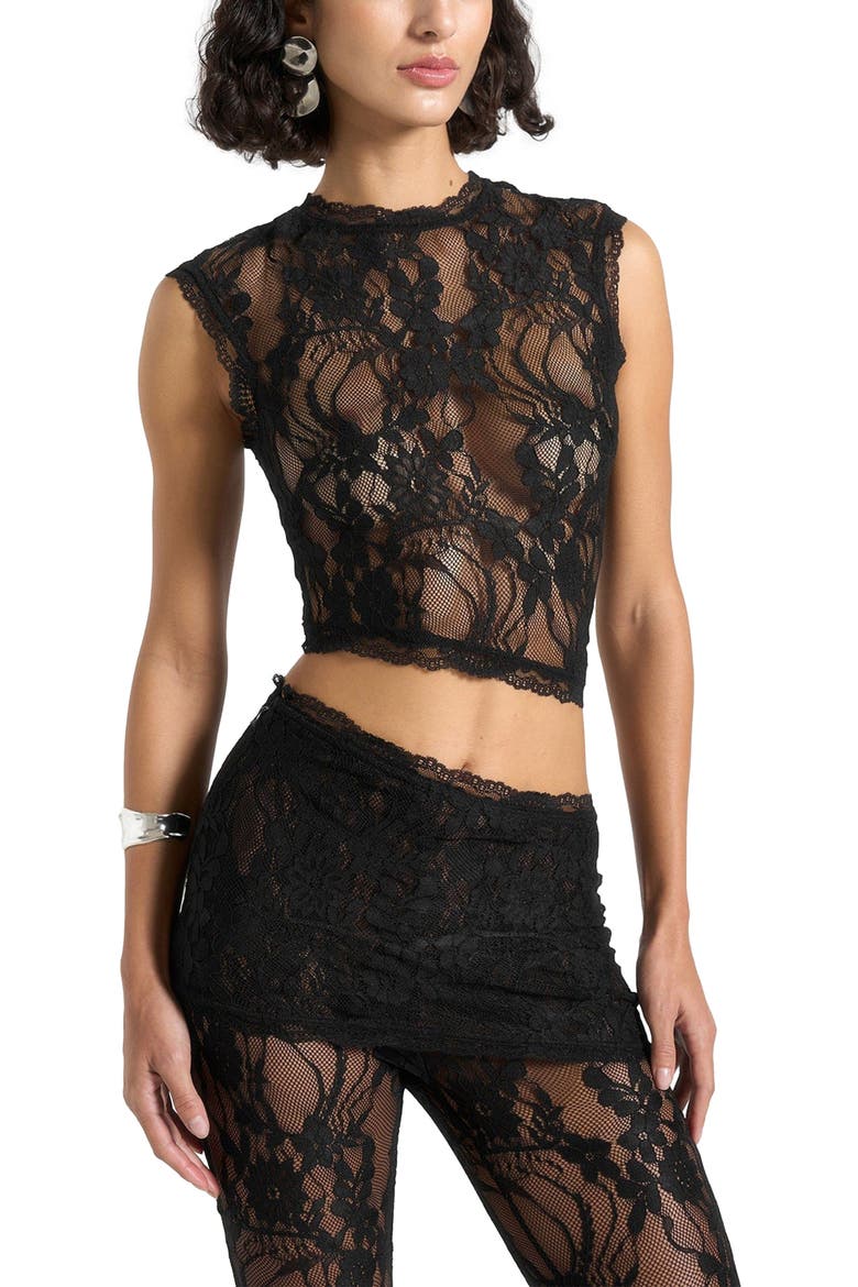 Eugenie Lace Asymmetric Top, Alternate, color, Black