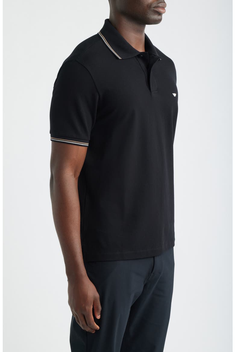 Tipped Cotton Polo Shirt, Alternate, color, SOLID BLACK