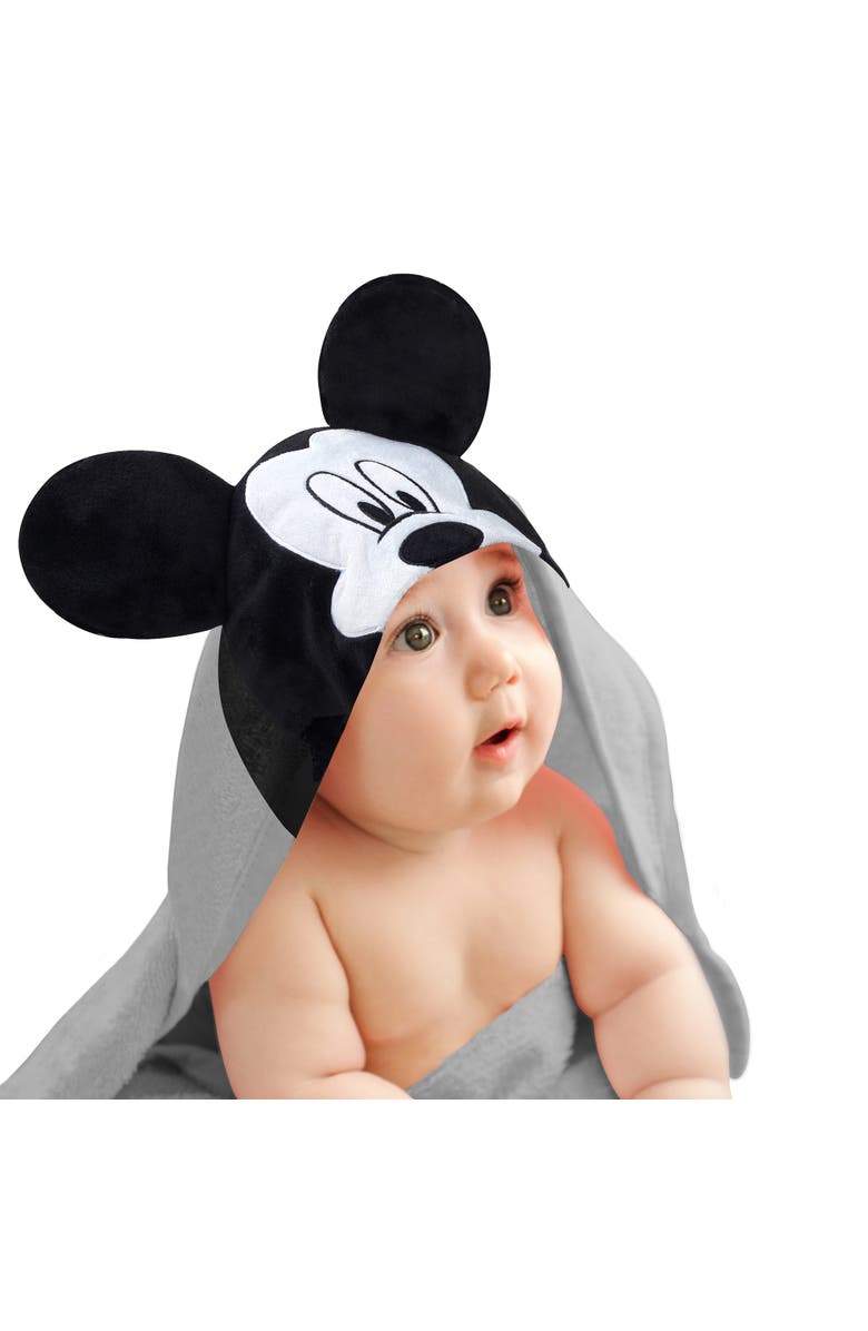 Lambs & Ivy Disney Baby Mickey Mouse Cotton Hooded Baby Bath Towel, Main, color, Gray