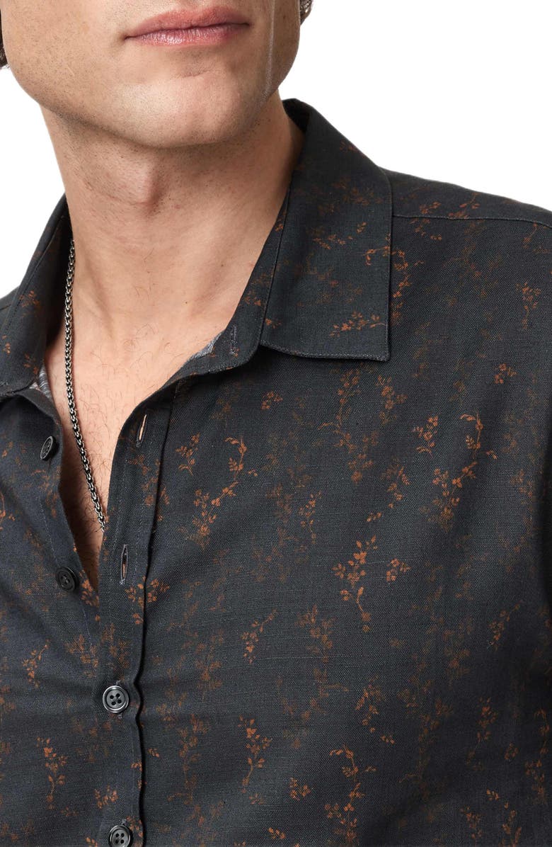 John Varvatos Bucks Floral Linen & Cotton Button-Up Shirt, Alternate, color, Deep Blue