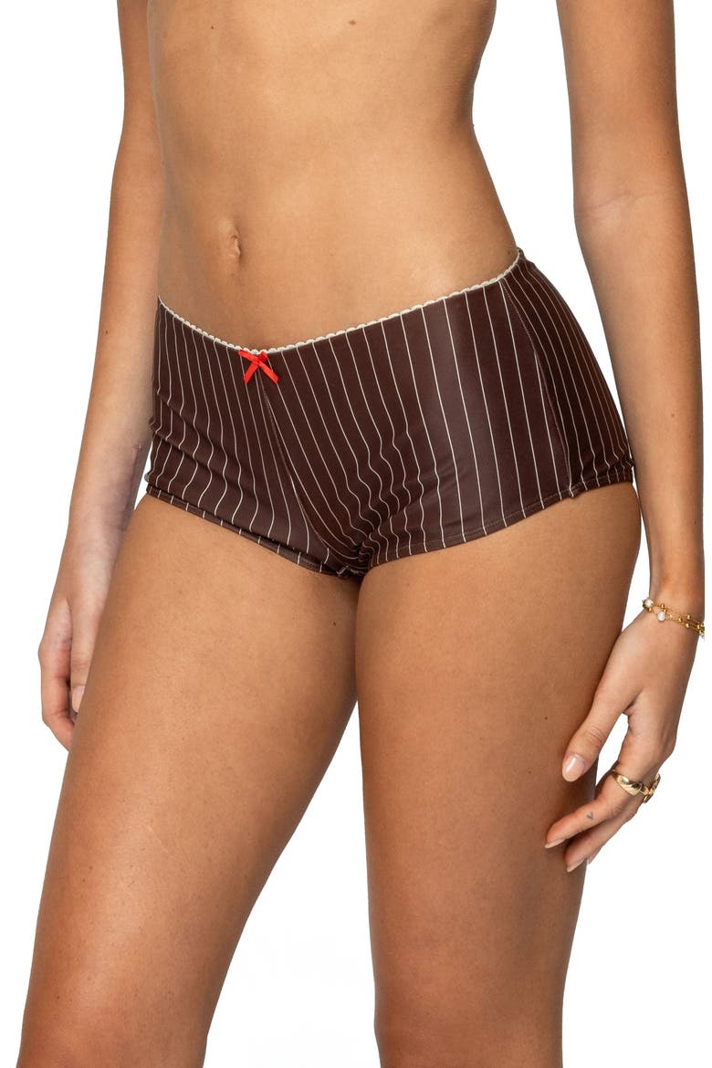 Pinstripe Boyshorts Bikini Bottoms, Alternate, color, BROWN