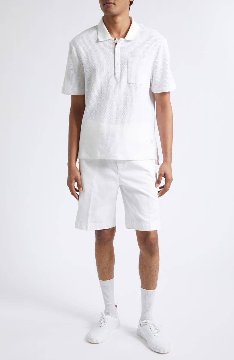 Thom Browne Relaxed Fit Cotton & Linen Polo, Alternate, color, White