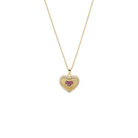 Pink Center CZ Heart Necklace
