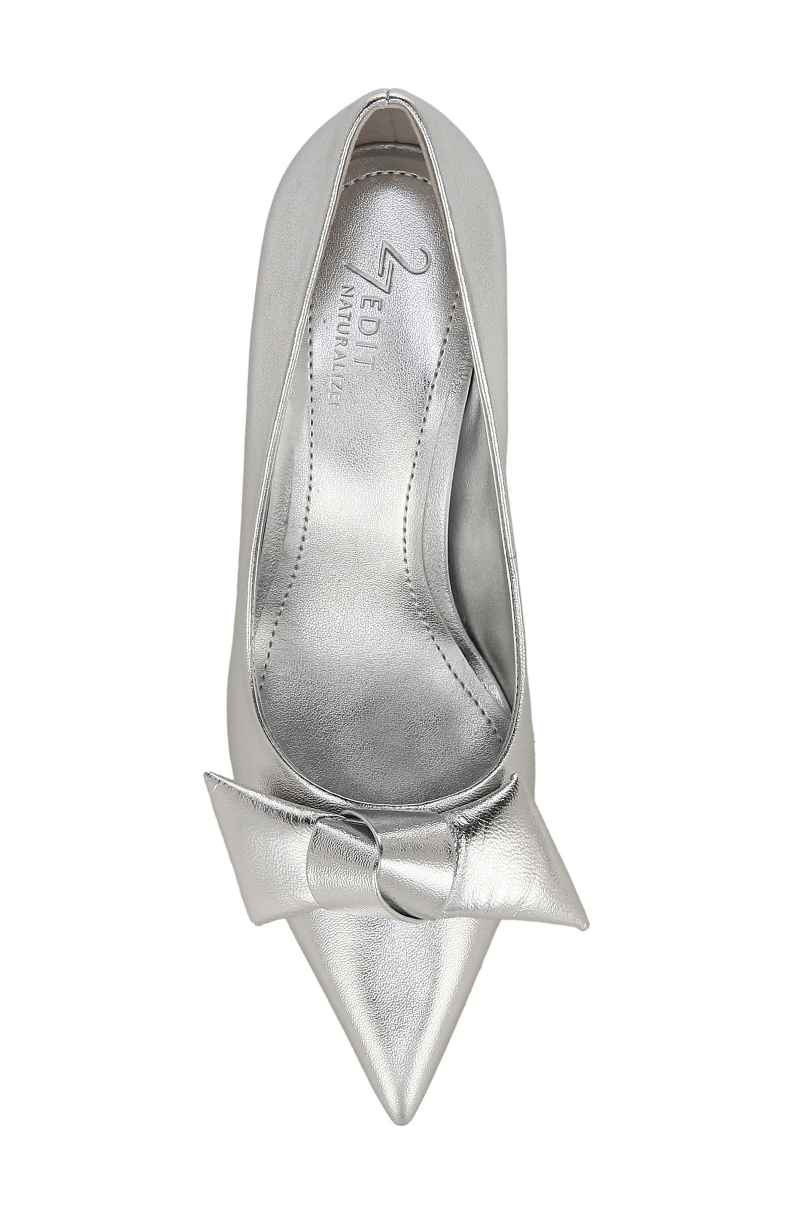 Emery Bow Pointed Toe Pump, Alternate, color, SILVER