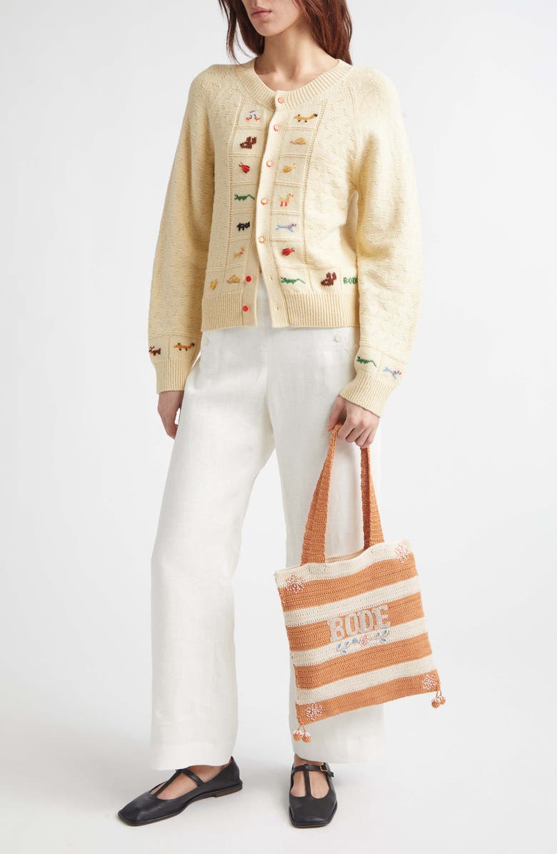 Bode Zoologist Embroidered Merino Wool & Alpaca Cardigan, Alternate, color, Cream