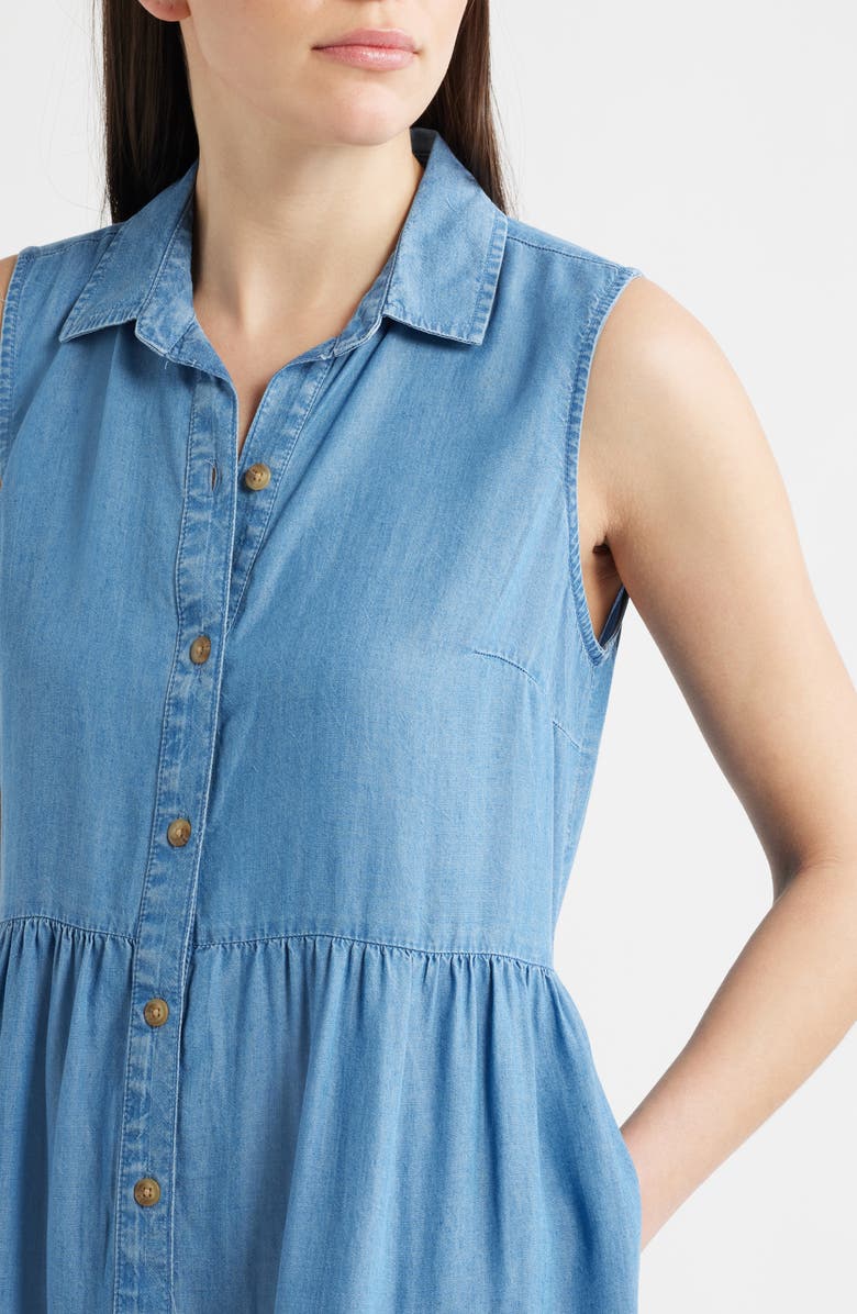 beachlunchlounge Wendy Sleeveless Chambray Shirtdress, Alternate, color, Medium Wash