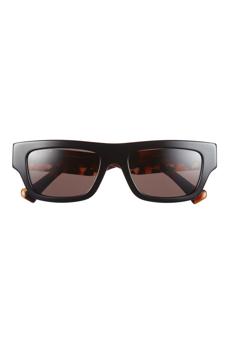 55mm Rectangular Sunglasses, Main, color, BLACK BLACK BROWN