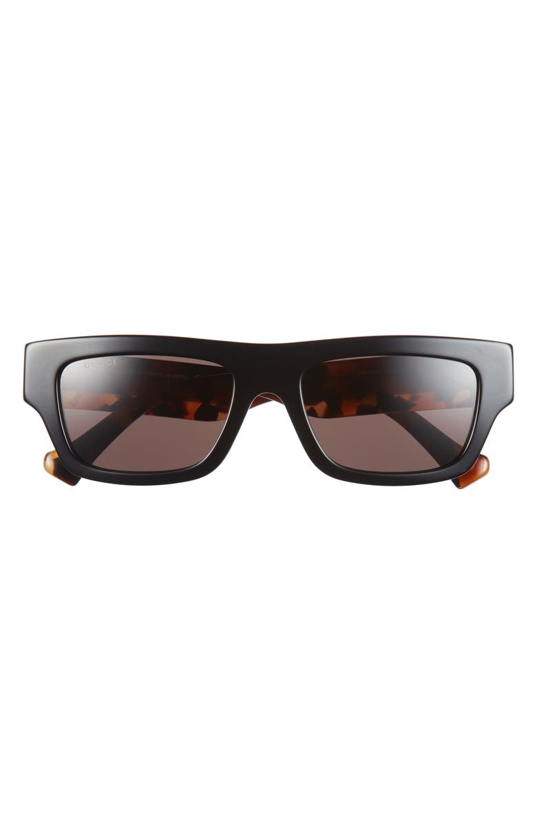 Gucci 55mm Rectangular Sunglasses, Main, color, Black Black Brown