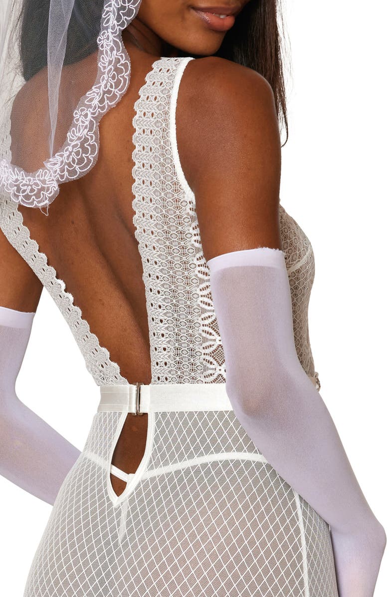 Dreamgirl Plunge Chemise with Attached Garter Straps & G-String Thong, Alternate, color,