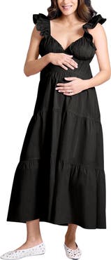 MOTHERHOOD MATERNITY Ruffle Sleeve Tie-Back Maternity Maxi Dress
