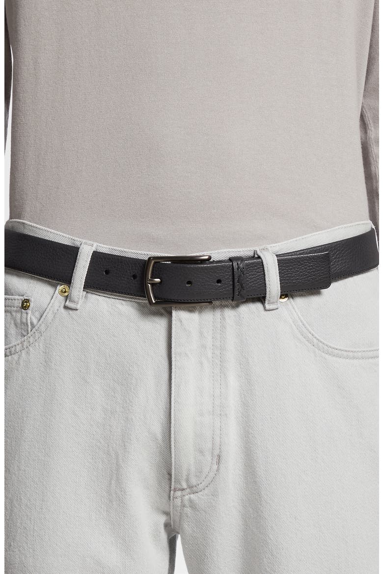 Triple Stitch Leather Belt, Alternate, color, BLACK