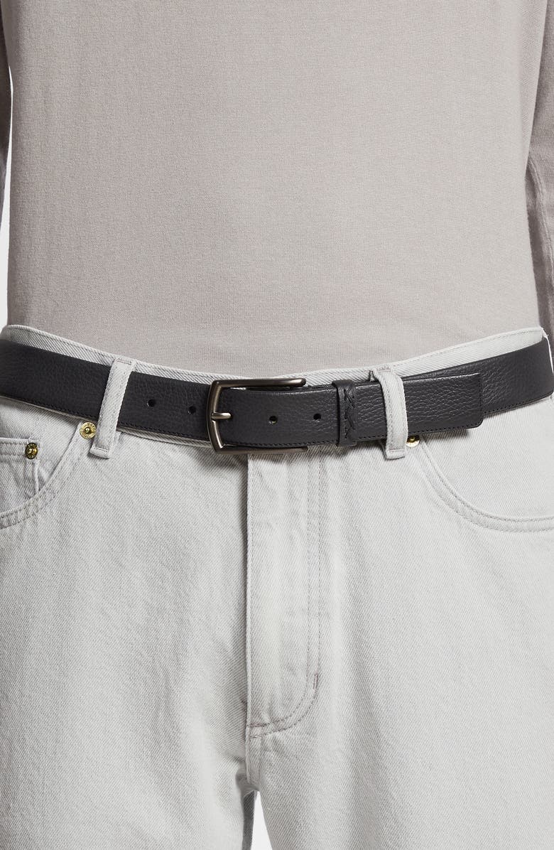 ZEGNA Triple Stitch Leather Belt, Alternate, color, Black